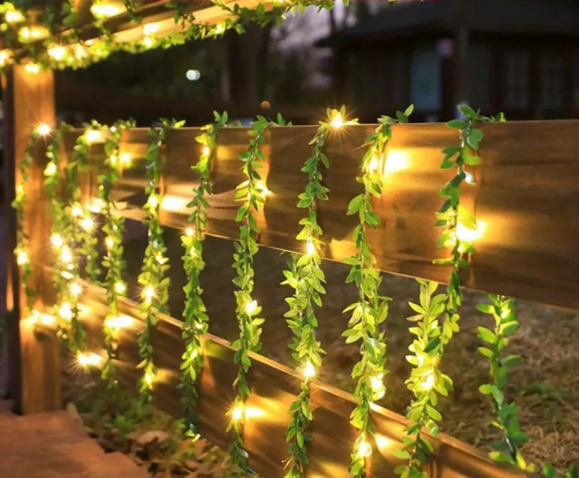 Sakura Lighting Chain, String Lights, Outdoor Atmosphere, LED Fairy Garland with 100 Lights, Battery Operated Green Leaf Decor for Bedroom, Garden, Wedding, and Party