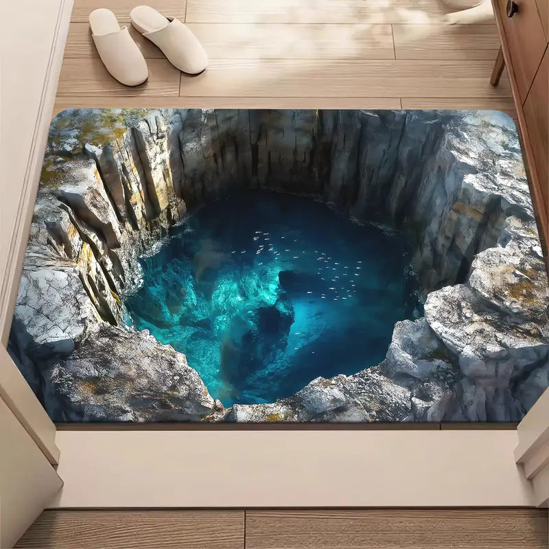 The Bottomless Pit 3D Optical Illusion 'Endless Abyss' Floor Mat – Viral Prank Rug for Bathroom & Entryway Decor Non-slip Absorbent