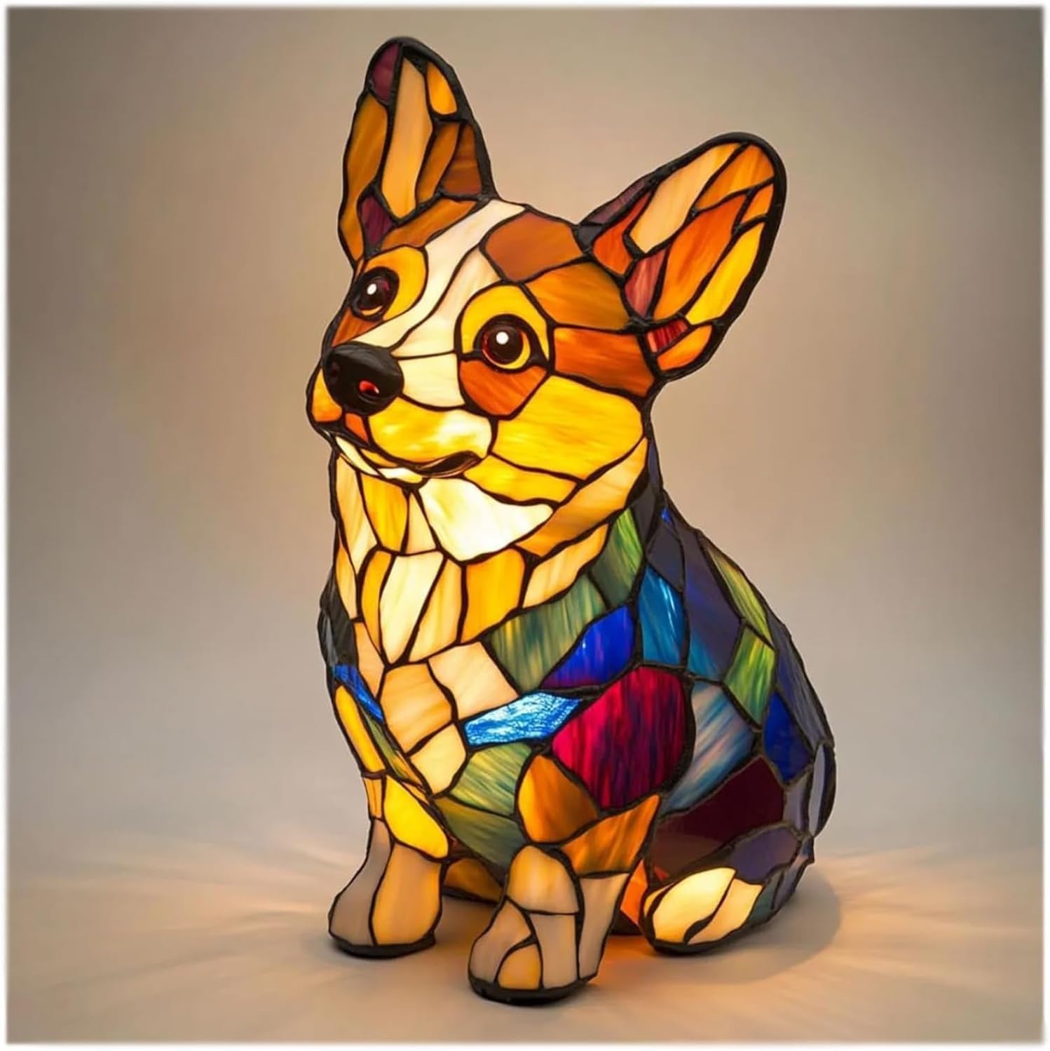 Corgi Stained Resin LED Night Lamp - LED Small Night Lamp Art Animal Statue Creative Home Desktop Decoration