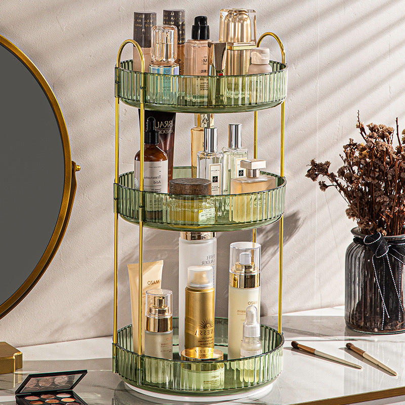 Household Light Luxury Bathroom Rack Punch-free 360° Rotating Luxury Makeup Organizer – 1/2/3 layers - 3-Tier Ribbed Glass Vanity Stand for Skincare, Perfume & Cosmetic Storage