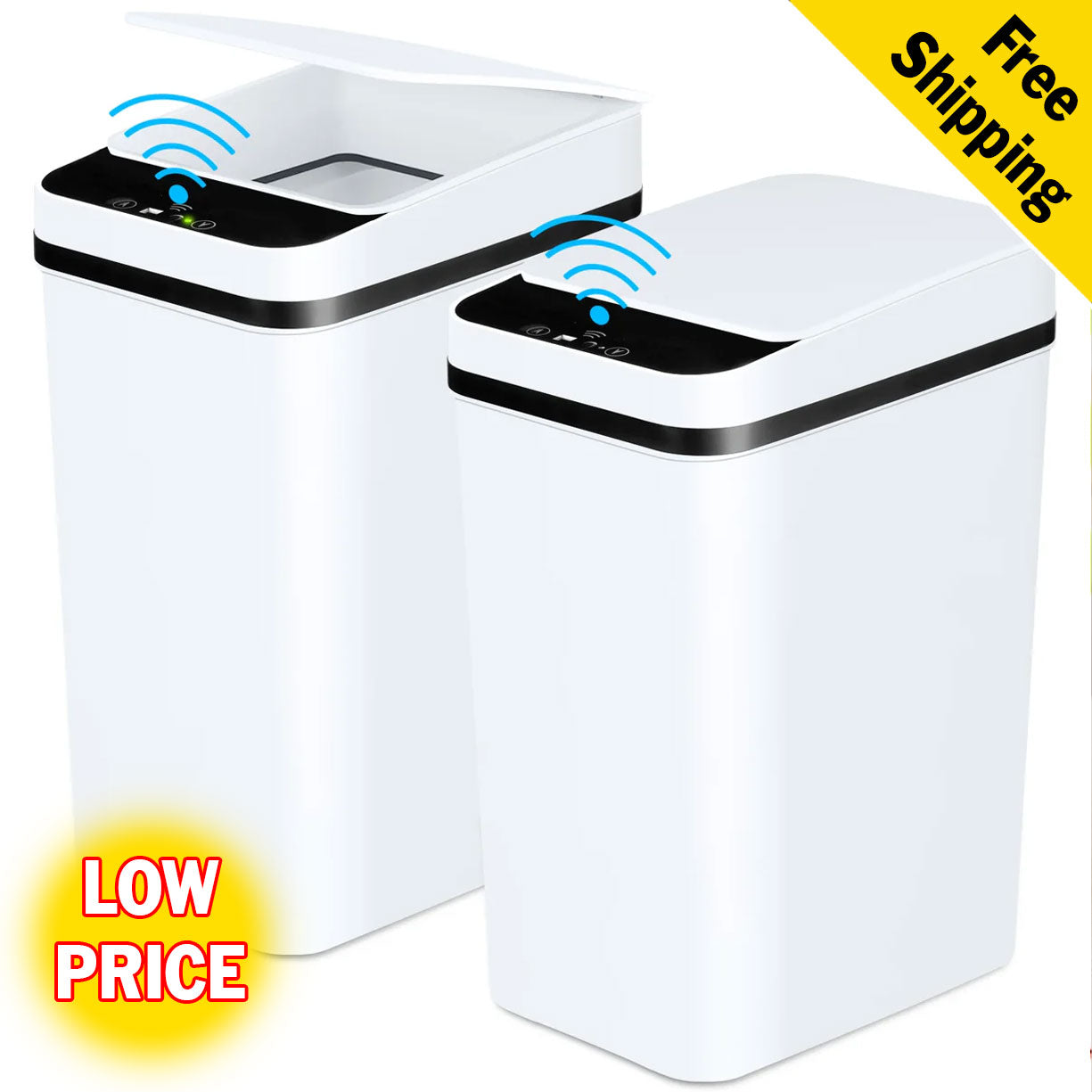 2 Pack 12L Automatic Touchless Trash Can with Motion Sensor - White Slim Bathroom Kitchen Waste Bin