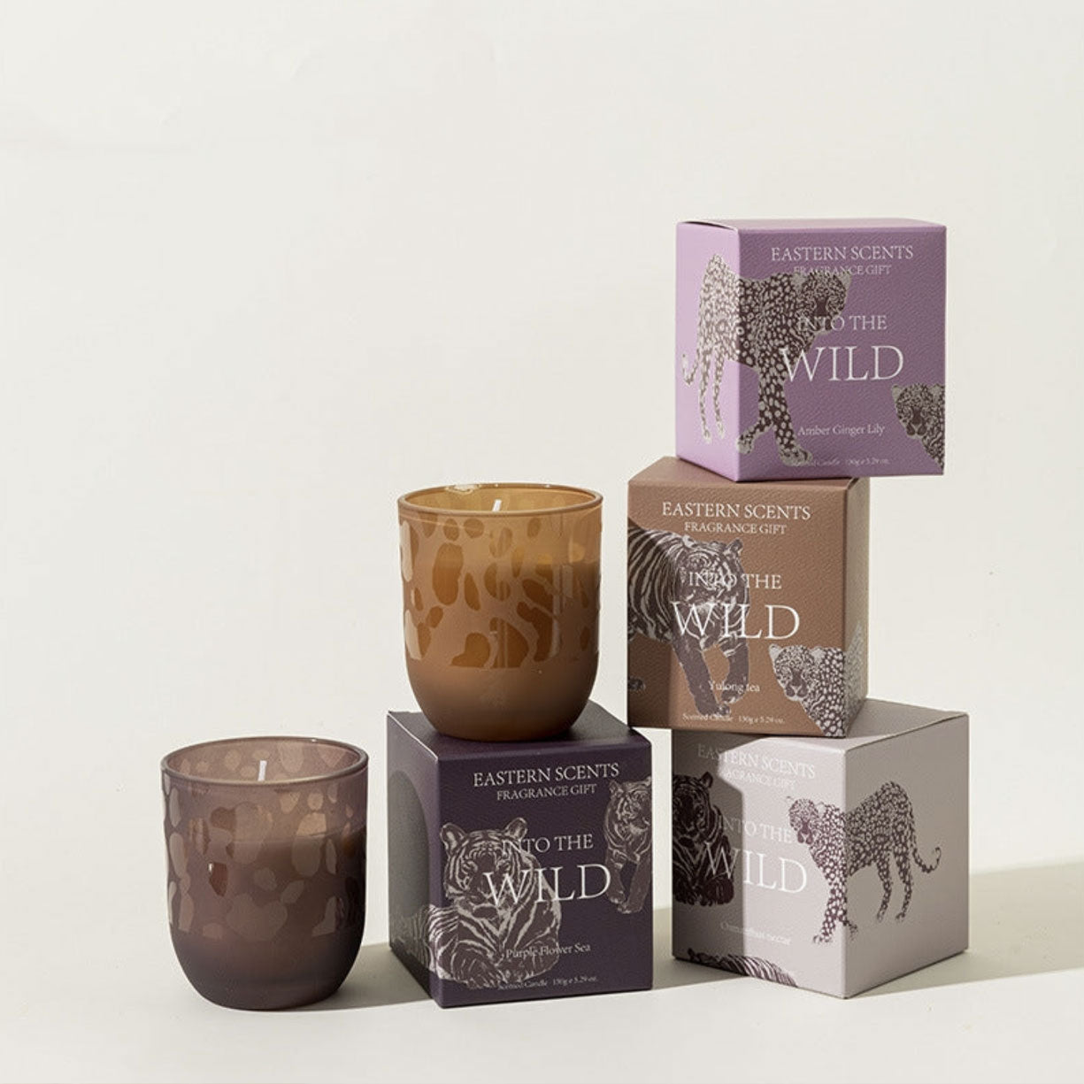 Handmade Smokeless Candles Fragrance Candle Suit, Luxury Home Fragrance Gift Eastern Scents Into The Wild Scented Candle Gift Set – Premium Soy Wax, Animal Print Glass Jar