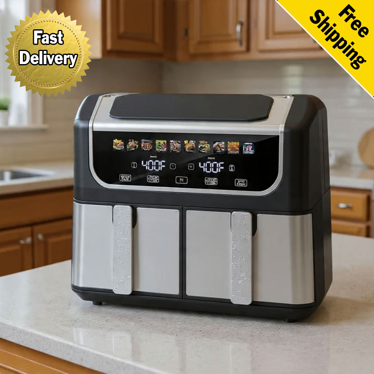 Double-basket Air Fryer, With A 9.5-liter Large Capacity, Independent Temperature Control, And 10 Preset Modes