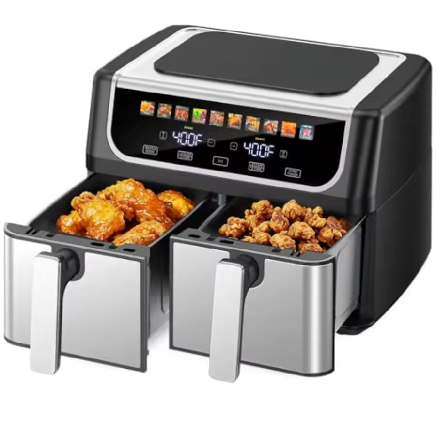 Double-basket Air Fryer, With A 9.5-liter Large Capacity, Independent Temperature Control, And 10 Preset Modes